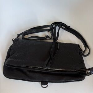 Black Genuine Leather Foldover Crossbody Bag